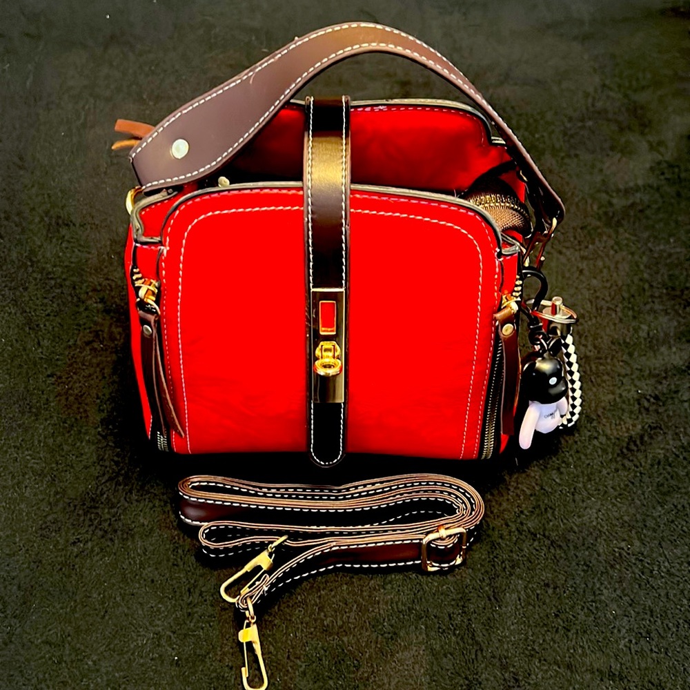 Beautiful & Comfortable Small Red And Brown Crossbody Handbag.